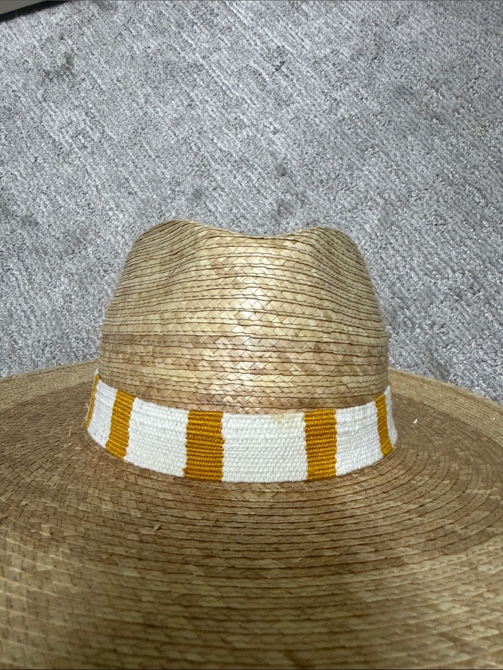 Sunshine Tienda XS/S Wide Brim Straw Hat with Mustard-White Band - Picture 6 of 6